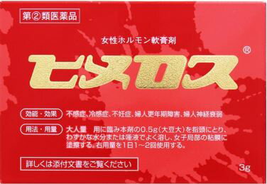 本剤は、エストラジオール(天然型の卵胞ホルモン)とエチニルエストラジオール(合成卵胞ホルモン)を配合した医薬品です。 卵胞ホルモンは女性ホルモンの一種で、 エストロゲンともいいますが、主に卵巣から分泌されるホルモンで、いわゆる 「女性らしさ」や「潤い」をはじめ、様々な作用が知られています。 卵巣の障害や加齢やストレスにともなう機能低下で卵胞ホルモンの分泌不足が生じますと、 様々な症状を来す場合があります。 例えば更年期の女性は卵胞ホルモンの急な分泌 不足にともない、人によりイライラ、ほてり、発汗、性機能の低下など、さまざまな 症状が生じます。 これらの不定愁訴は更年期障害と呼ばれています。 さらに、閉経後は卵胞ホルモンがほとんど分泌されなくなるため、例えば陰部は潤いを 失い萎縮して、不快感や痛みにより生活の質を低下させます。 本剤は、卵胞ホルモンの不足に、吸収のよい局部の粘膜から卵胞ホルモンを補充できる 低刺激な軟膏剤です。 卵胞ホルモン製剤 内容量 3g 使用上の注意 【してはいけないこと】 （守らないと現在の症状が悪化したり,副作用が起こりやすくなります） 1．次の人は使用しないでください。 　（1）本剤の成分に対しアレルギー症状を起こしたことがある人 　（2）ご使用前に本剤をチューブから3mm程度出し，内股など皮膚のうすい所に塗り，翌日中に薬疹，発赤，かゆみ，はれなどが現れる人 　（3）次の診断を受けた人 　　エストロゲン依存性悪性腫瘍（例えば乳癌，子宮内膜癌，卵巣癌）［本剤の有効成分は乳房や子宮の悪性腫瘍に罹患していた場合，その進行を早めるおそれがあります］，血栓症，心臓病，脳卒中，重度の肝機能障害，子宮筋腫，子宮内膜症，子宮内膜増殖症，てんかん 　（4）家族あるいは本人に悪性腫瘍の病歴がある人 　（5）生理中の人，不正性器出血，膣分泌物（おりもの）のある人 　（6）妊婦または妊娠している可能性のある女性，授乳婦 　（7）小児 2．次の部位には使用しないでください。 　（1）目や目の周囲，粘膜（口腔，鼻孔等） 　（2）外傷，炎症，湿疹，ただれ，化膿などのある部位 3．本剤を使用している間は，次のいずれの医薬品および食品も使用しないでください。 　他の女性ホルモン剤，リファンピシン，抗てんかん剤，HIV逆転写酵素阻害剤，ステロイドホルモン，プロテアーゼ阻害剤，セイヨウオトギリソウ（セント・ジョーンズ・ワート）含有食品，イプリフラボン，グレープフルーツジュース 4．使用者以外へ付着させないでください。 　（1）ご使用後は石鹸とぬるま湯で手を十分に洗ってください。 　（2）本剤を使用者以外の人に付着させないように注意してください。付着した場合は直ちに洗い流してください。 　（3）塗布部が他の人と接触する可能性があるときは，塗布部を石鹸とぬるま湯で十分に洗い流してください。 5．避妊の目的で使用しないでください 　（1）避妊をご希望の場合は，適切な処置を強くお願いいたします。 　（2）本剤のご使用により月経周期が変わる場合がありますので，オギノ式など規則的な月経周期や基礎体温を応用する避妊法は，お止めください。 【相談すること】 1．次の人は使用前に医師，薬剤師または登録販売者に相談してください。 　（1）医師の治療を受けている人 　（2）薬や化粧品によりアレルギー症状（発疹・発赤，かゆみ，かぶれ，はれ，水疱など）を起こしたことがある人 　（3）次の診断を受けた人 　　高血圧，腎臓病，高脂血症，胆嚢疾患，低カルシウム血症，糖尿病，肝機能障害，全身性エリテマトーデス，片頭痛 2．使用後，次の症状があらわれた場合は，副作用の可能性があるので，直ちに使用を中止し，この文書を持って医師，薬剤師または登録販売者に相談してください。 ［関係部位：症状］ 皮膚：発疹・発赤，かゆみ，かぶれ，はれ 乳房：痛み，緊満感 消化器：吐き気，嘔吐，食欲不振 その他：頭痛，むくみ，めまい，耳鳴り 3．月経血の様子が著しく変調した場合は，この文書を持って医師，薬剤師または登録販売者に相談してください。 4．ご使用期間中に生理または不正出血が起きた場合は，この文書を持って医師，薬剤師または登録販売者に相談してください。 5．2週間位使用しても症状の改善がみられない場合は，この文書を持って医師，薬剤師または登録販売者に相談してください。 6．誤った使い方をしてしまった場合は，この文書を持って医師，薬剤師または登録販売者に相談してください。 【その他の注意】 （1）本剤を初めてご使用される前に，乳房と子宮の検診をお勧めいたします。 （2）本剤を3ヶ月以上，続けてご使用になる場合は，6ヶ月に1回以上の頻度で乳房と子宮の定期検診をお願いいたします。 成分・分量 1g中 成分 分量 エチニルエストラジオール 0.2mg エストラジオール 0.6mg 添加物 白糖，グリセリン，精製ラノリン，白色ワセリン 効能・効果 適応症 不感症、冷感症、不妊症、婦人更年期障害、婦人神経衰弱 [用語の解説] 婦人更年期障害:加齢やストレスに伴う卵巣機能の衰えにより、女性ホルモンの分泌 が低下することから生じる、様々な自律神経の失調症状(のぼせ、ほてり、冷え、 イライラなど) 婦人神経衰弱:非常に強い精神ストレスを受けたり、偏りのある食事や過度のダイ エット等を続けることにより、ホルモン分泌がアンバランスになって生じる症状 用法・用量 大人量　用に臨み本剤の0．5g（大豆大）を指頭にとり、わずかな水分又は唾液でよく溶し、女子局部の粘膜に塗擦する。右用量を1日1〜2回使用する。 【詳しいご使用方法】 ●1日1回（入浴後から就寝前）又は2回（朝と晩）、本剤をチューブ先端部から3〜7mm（下図参照）ほど指先に出し、水またはお湯1?2滴でよくねって、女子局部の粘膜（膣内部）に塗ってください。 ●本剤の必要量には個人差が考えられますので、初めは1日3mm程度で試しながら、1日最大0．5g（1回につき約12mmを1日2回）まで、適宜増量してください。 ●生理終了後から2週間ご使用いただき、その後、次の生理が終わるまで、ご使用をお休みください。 ●閉経後の方や生理不順で長く生理が無い方は（妊娠中はご使用になれません）、すぐご使用になれます。2週間ご使用後、2週間以上ご使用をお休みください。 ●軽快していた症状が再発する場合は、再び同様の方法でご使用ください。 用法関連注意 （1）定められた用法・用量を厳守してください。 （2）目に入らないように注意してください。万一、目に入った場合には、すぐに水又はぬるま湯で洗ってください。なお、症状が重い場合には、眼科医の診療を受けてください。 （3）ご使用前後には、手指をよく洗ってください。 （4）塗布部を清潔にしてからお使いください。 （5）外用にのみ使用してください。 保管及び取扱い上の注意 1.直射日光をさけ、湿気の少ない涼しい所に密栓して保管してください。 2.小児の手の届かない所に保管してください。 3.他の容器に入れ替えないでください。 (誤用の原因になったり、品質が変わることがあります) 4.使用期限を過ぎた製品は使用しないでください。 5.本剤が出すぎた場合は、チューブに戻さないでください。 6.変色をともなう汚れの原因となりますので、ご使用後はチューブのネジ山部およ びキャップ側のネジ山部に本剤が付着していないことを確認し、付着している場 合は、きれいにふきとってからキャップを閉めてください。 [その他の添付文書記載内容] 本剤は法定表示を記載するため、内容量に対して大きな容器を用いています。 そのため、容器内にすき間がございますが、品質保持のため窒素ガスを封入し、 また内容量を厳重に管理しております。 広告文責 株式会社ヘルシーボックス　 0476-93-8639（連絡先電話番号） 製造販売元 会社名：大東製薬工業株式会社 問い合わせ先：お客様相談室 電話：0120-246-717 受付時間：10：00〜12：00，13：00〜16：00（土，日，祝祭日，弊社休業日を除く） 　 原産国 日本 区分 第(2)類医薬品 使用期限:使用期限まで3ヶ月以上あるものをお送りします 検索用 女性ホルモン剤 命の母 いのちのはは スポールバン トノス バストミン グローミン エクオール ホルモンクリーム エクエル 国産※ゆうパケットにて配送の為、代引きできません。 ※代金引換以外の取り扱いとなります。 ※ゆうパケット・レターパックでお届けの場合は、時間指定できませんのでご了承下さい。 ※集荷、出荷状況によりご希望に添えず予告なく配送方法、業者が変更になる場合がございますが、ご了承頂けますようお願い致します。 ※当店をご利用のお客様におかれましては、医薬品販売の注意事項・お支払や配送についての説明等、ページ記載の内容にご了承いただいたものとして商品を発送させていただいております。何卒ご理解とご了承をいただきますようお願い申し上げます。