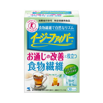 ★出荷日数目安 こちらの商品は、通常3〜4営業日で出荷となります。 商品名 イージーファイバー　30包 [特定保健用食品]　【小林製薬】 内容量 30包 メーカー名 小林製薬 ブランド イージーファイバー 素材・原材料・成分 難消化性デキストリン お召し上がり方 1日当たり1パックを目安にお召し上がりください。 保存方法 直射日光を避け、涼しい所に保存してください。 ご注意 ●一度に大量に摂りすぎると、おなかがゆるくなることがあります。1日の摂取量を守ってください。 ●お子さまや妊娠・授乳期の方にもお召し上がりいただけますが、飲み過ぎるとおなかがゆるくなることがありますので、摂取量に充分注意してください ●水などの透明な飲み物に入れると、少し黄色くなりますが、品質に問題はありません。 ●まれに食物繊維の焦げ付きによって茶色い粉が見られることがありますが、品質に問題はありません。 その他 ◆栄養成分表示(1包あたり) エネルギー 4.9〜7.5kca、たんぱく質 0g、脂質 0g、糖質 0〜0.78g、食物繊維 4.2g、ナトリウム 0.0085〜0.34mg、難消化性デキストリン(食物繊維として) 4.2g 原産国または製造国 日本 賞味期限 パッケージまたはラベルに記載 広告文責：株式会社健人　電話番号　048-252-3939 区分：健康食品 サブカテゴリー：　特定保健用食品 > 難消化性デキストリン こちらの商品もおすすめ イージーファイバー　ダイエット　30包 イージーファイバー　パウチ　280g 特定保健用食品とは 特定保健用食品とは、健康の維持・増進に役立つなど、体調を整える働きのある成分を加えた食品で、有効性、安全性、品質について、国の厳しい審査のもとに、厚生労働大臣の許可を受けた食品です。 難消化性デキストリン 難消化性デキストリンとは、水溶性食物繊維の一種です。デンプンを低分子化したものに酵素処理などの過程を経て精製されます。粘性や甘みが低く、熱や酸にも強い健康素材です。 イージーファイバー　30包 [特定保健用食品]　【小林製薬】 ページトップへイージーファイバー　30包 [特定保健用食品]　【小林製薬】 「小林製薬　イージーファイバー　30包 [特定保健用食品]」は、食生活で不足しがちな食物繊維を手軽に摂取でき、お通じの改善に役立つ食物繊維粉末食品です。サッと溶け、味はそのまま。お好みのお飲み物に混ぜてお召し上がりいただけます。携帯に便利なので、どこでも手軽に、しっかり食物繊維が補えます。特定保健用食品(トクホ)。 【許可表示】 本品は食物繊維（難消化性デキストリン）を含んでいるため、食生活で不足しがちな食物繊維を手軽に摂れ、お通じの改善に役立つ食物繊維粉末食品です。