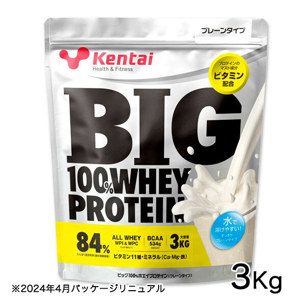 ケンタイ プロテイン BIG100％ ホエイプロテイン プレーンタイプ 3kg - 健康体力研究所 (kentai) ケンタイ