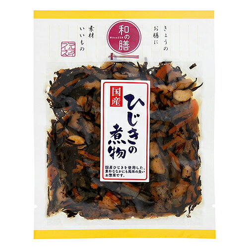 ★出荷日数目安 こちらの商品は、通常3〜4営業日で出荷となります。 商品名 和の膳　国産ひじきの煮物　80g　【マルアイ食品】 内容量 80g メーカー名 マルアイ食品 素材・原材料・成分 ひじき（国産）、にんじん（国産）、大豆（国産）、こんにゃく（国内製造）、しょうゆ、砂糖、米発酵調味料、油揚げ（国内製造）、米水飴、ごま油、梅酢／水酸化Ca（こんにゃく用凝固剤）、豆腐用凝固剤（塩化マグネシウム）、（一部に小麦・大豆・ごまを含む） その他 【アレルゲン】 小麦、大豆 【栄養成分表示 】1袋(80g)あたり エネルギー：100kcal、たんぱく質：4.0g、脂質：3.8g、炭水化物：12.6g、食塩相当量：1.5g 原産国または製造国 日本 賞味期限 パッケージまたはラベルに記載 広告文責：株式会社健人　電話番号　048-252-3939 区分：セレクトフード サブカテゴリー：　食材・加工食品 > その他加工食品 和の膳　国産ひじきの煮物　80g　【マルアイ食品】 ページトップへ和の膳　国産ひじきの煮物　80g　【マルアイ食品】 「和の膳　国産ひし?きの煮物　80g」は、国産ひじき、にんじん、大豆に、こんにゃくと油揚げを加えた煮物です。日々のおかずやお弁当にも利用できます。