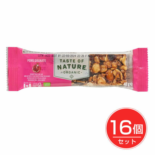 Taste of Nature オーガニックフルーツ&ナッツバー ザクロ 1本×16個セット - むそう商事