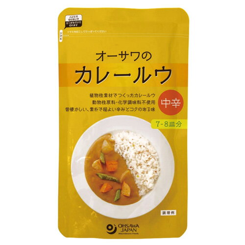 ★出荷日数目安 こちらの商品は、通常2〜3営業日で出荷となります。 商品名 オーサワのカレールウ　中辛　160g　【オーサワジャパン】 内容量 160g メーカー名 オーサワジャパン 素材・原材料・成分 小麦粉(岐阜産)、なたね油、食塩(伯方の塩)、ピーナッツペースト(アメリカ・南アフリカ産)、メープルシュガー(カナダ産)、カレー粉、プルーンピューレ(国内産)、オニオンパウダー、酵母エキス、マサラ、麦芽エキス、トマトパウダー、ガーリックパウダー お召し上がり方 【カレーの作り方】 材料・・・カレールウ・1袋、玉ねぎ・中2個、じゃがいも・大1個、人参・中1本、油・大さじ2、水・1100ml (1)厚手の鍋に油を熱し、1口大に切った野菜を入れよく炒めます。 (2)水900mlを加え、沸騰したらアクを取りながら材料が柔らかくなるまで中火で約15分〜20分程煮込みます。 (3)火を止めカレールウを200mlの水で溶いて入れ、再び弱火で約5分程煮込みとろみがつけば出来上がりです。 その他 ・1袋で7〜8皿分 ・441kcal/100g 原産国または製造国 日本 賞味期限 パッケージまたはラベルに記載 広告文責：株式会社健人　電話番号　048-252-3939 区分：セレクトフード サブカテゴリー：　調味料 > 香辛料 > カレー オーサワジャパン オーサワのカレールウ(中辛) ■植物性素材でつくったカレールウ ■昔懐かしい、素朴な味わい ■程よい辛みとコクのある味 ■油脂は圧搾法一番搾りなたね油使用 ■動物性原料・化学調味料不使用 ■粉末タイプ ■1袋で7〜8皿分 オーサワのカレールウ　中辛　160g　【オーサワジャパン】 ページトップへオーサワのカレールウ　中辛　160g　【オーサワジャパン】 「オーサワのカレールウ　中辛　160g」は、植物性素材でつくったカレールウです。昔懐かしい、素朴な味わい。程よい辛みとコクのある味。