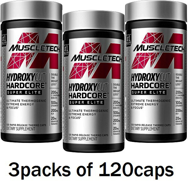 【送料無料】マッスルテック ハイドロキシカットハードコアスーパーエリート 120粒3本セット Muscletech Hydroxycut Hardcore Super Elite 120 Rapid Release Thermo Capsules Pack of 3