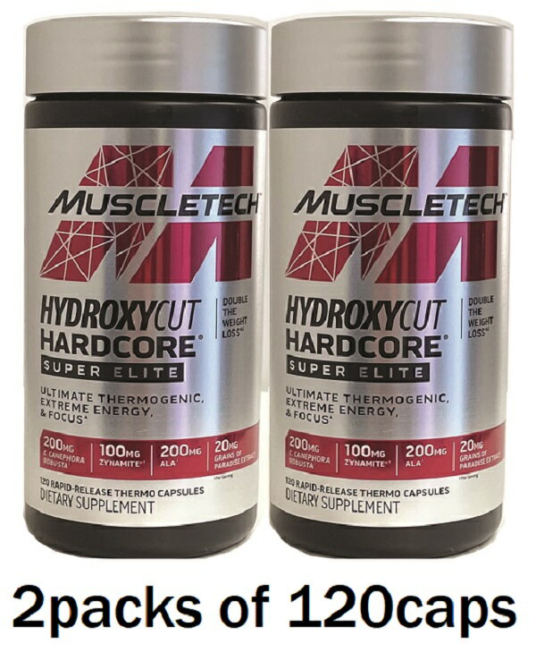 【送料無料】ハイドロキシカットハードコアスーパーエリート 速放性サーモカプセル 120粒2本セット Muscletech Hydroxycut Hardcore Super Elite 120 Rapid Release Thermo Capsules Pack of 2