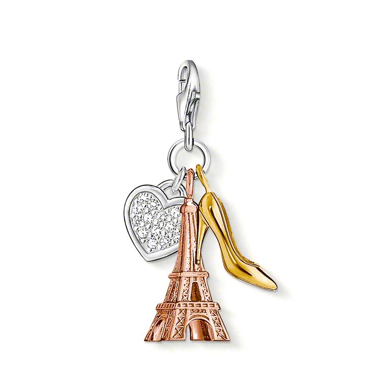 チャーム トーマス・サボ THOMAS SABO アクセサリーエッフェル塔 パリ パンプス 靴 ハート シルバー 金メッキ CZ キーホルダー レディース 09...