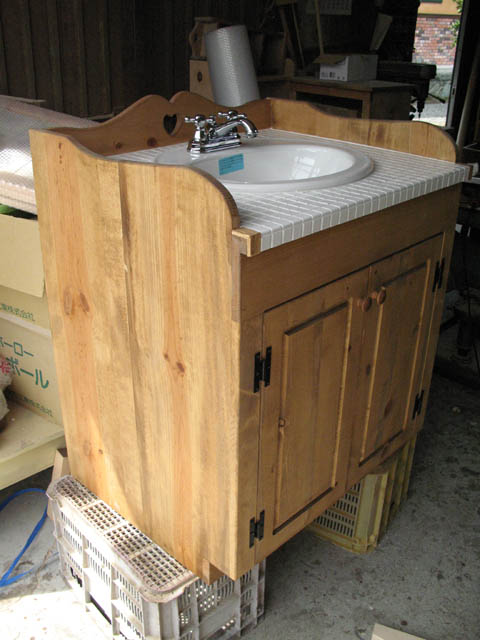 【オーダー専用】洗面台 タイルトップ 木製 パイン材 [2]