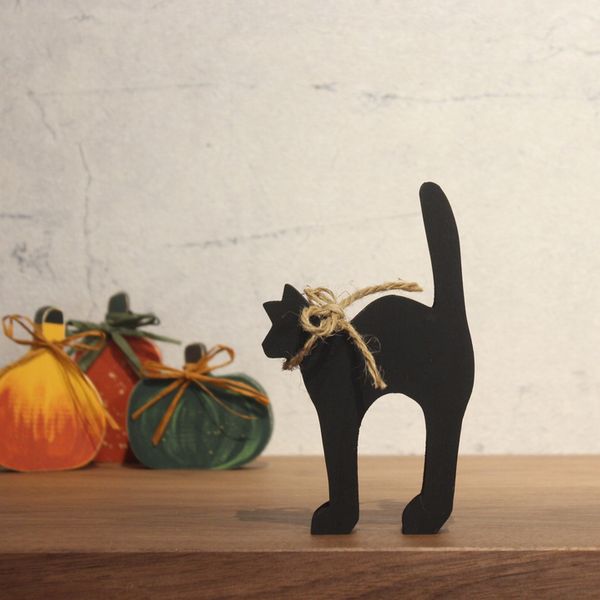【早割価格！】ハロウィン 飾り 黒猫 オブジェ ペイント