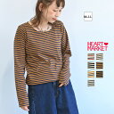 【7/25(金)限定ポイント5倍】ニコニコBDロンTEE2レディース トップス Tシャツ インナー ボーダー 長袖 チャコール ブラック キャメル ブラウン ブルー マルチ 綿 綿100