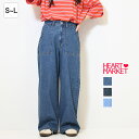 イージーベイカーワイドパンツレディース ボトムス ワイドデニム デニムパンツ ゴム ブリーチ ユーズド 綿 綿100/8ko/ky09