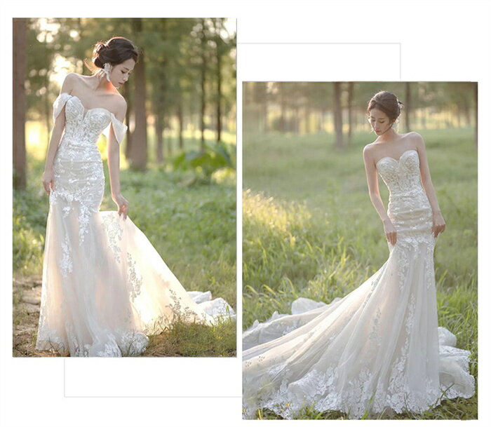 ウェディングドレス マーメイドライン ドレス オフショルダー 花嫁 結婚式 ウエディングドレス 編み上げタイプ レース 刺繍 Wedding Dress 大きいサイズ結婚式 パーティードレス ロングドレス 前撮り 後撮り