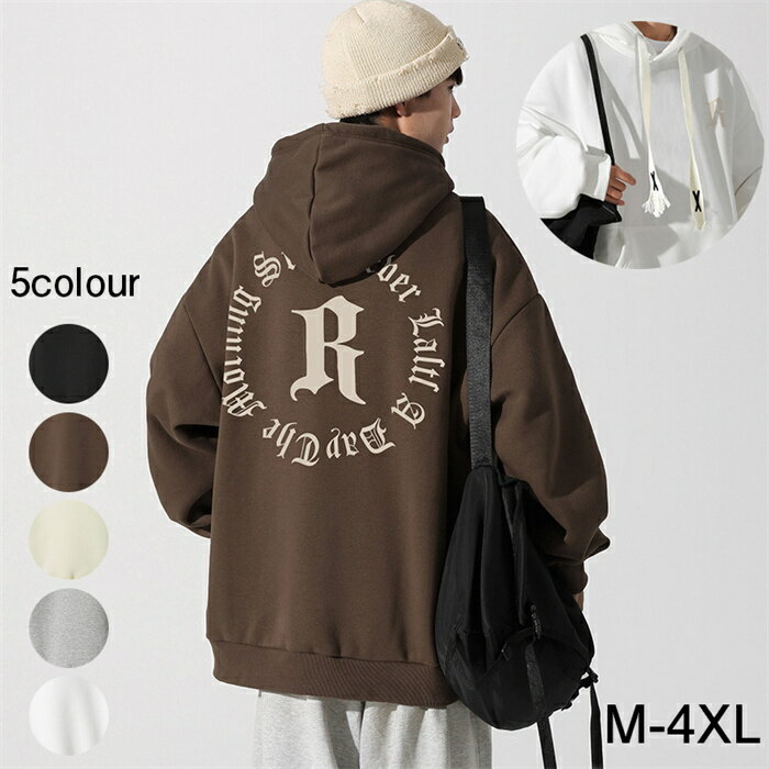 バック ロゴ パーカー カジュアル 厚手 長袖 秋 冬 プルオーバー ゆったり トップス あったか 秋冬 裏起毛 大きいサイズ M-4XL