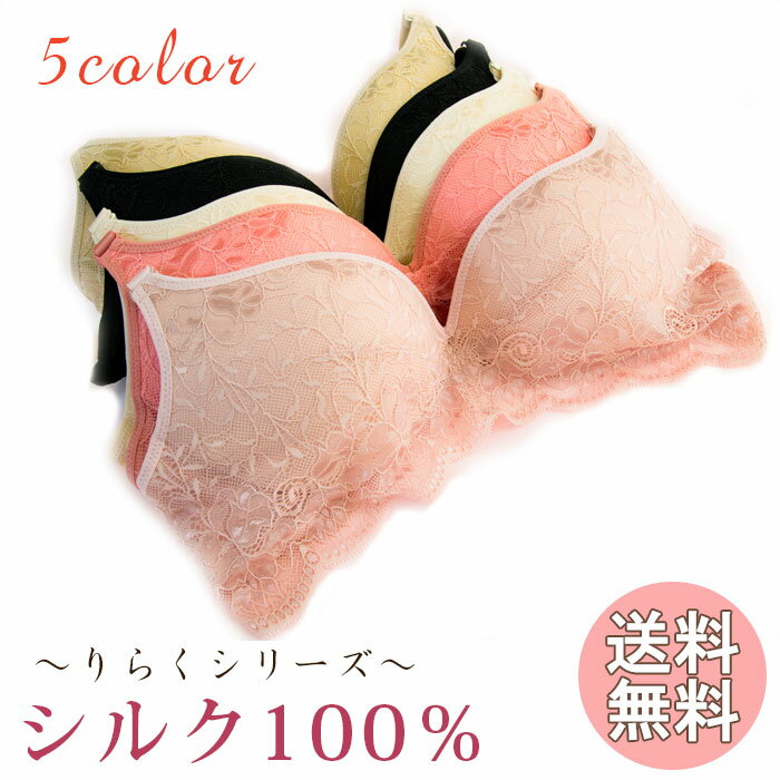 シルクブラ 総レース ノンワイヤー 絹 りらくシリーズ ワイヤーレス silk 楽ちん ブ ラ 輸入レース シルク 下着 イ ンナー ブラジャー サテン 下着 冷え取り 母の日 ギフト プレゼントのサムネイル