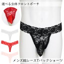 メンズ 総レース ショーツ Tバック 立体 フロント ポーチ ケース パンツ セクシー 通気性 快適 蒸れない ムレ ゆったり 伸びる ゴム 伸縮 BIG アダルト 男性 男子 紳士 リボン 選べる 2タイプ ポケット エロ 勝負 下着 インナー 刺激 オシャレ