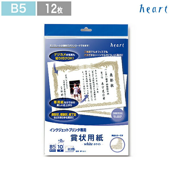 【在庫限り 50%OFF】 賞状用紙 賞状 証書 証書用紙 表彰状 【B5 -1 ヨコ型】 ホワイト 12枚 インクジェットプリンター専用紙 テンプレート 無料 【アウトレット 特価】