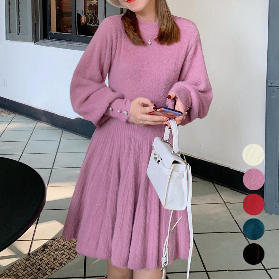 ニットワンピース ミンクタッチミニワンピ 長袖 セーター 秋冬 オフィス 重ね着風 柄 ゆったり おしゃれ キレイめ かわいい 40代 50代 30代