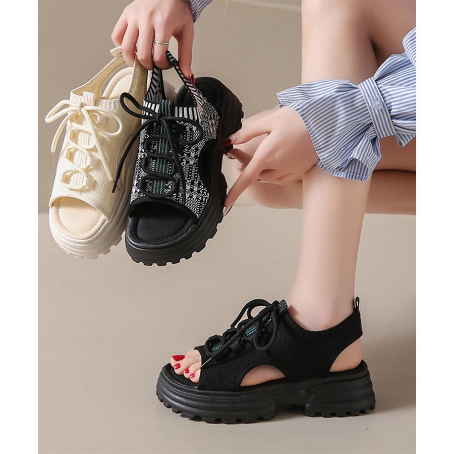 厚底スポーツサンダル レディース 韓国風 長袖 セーター 秋冬 オフィス 重ね着風 柄 ゆったり おしゃれ キレイめ かわいい 40代 50代 30代