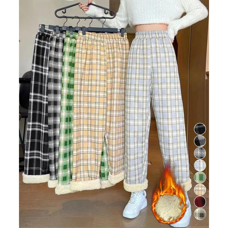 裏起毛チェック柄パンツ 裏ボアパンツ防寒【ゆうパケット】 長袖 セーター 秋冬 オフィス 重ね着風 柄 ゆったり おしゃれ キレイめ かわいい 40代 50代 30代