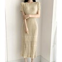 透かし編みニットワンピース ィス 重ね着風 柄 ゆったり おしゃれ キレイめ かわいい 40代 50代 30代