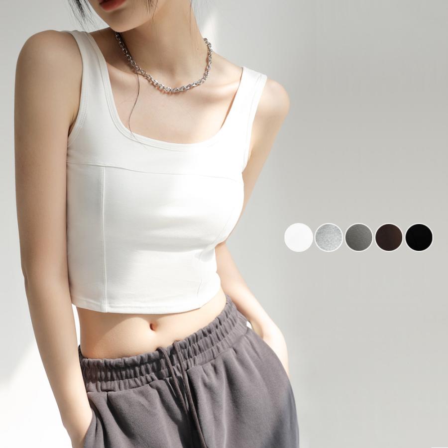 タンクトップ ショート丈 カップ付き韓国 おしゃれ キレイめ かわいい ゆったり 落ち感 脚長効果 着や..