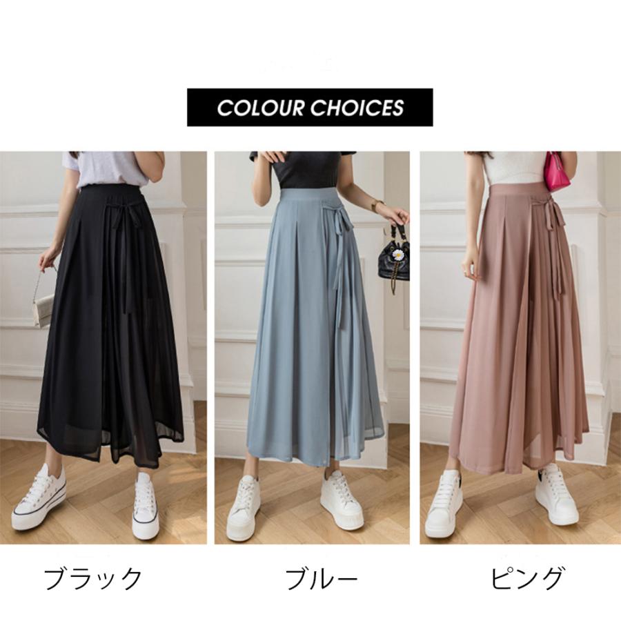 ワイドパンツ シフォン ガウチョパンツ おしゃれ キレイめ かわいい ゆったり 落ち感 脚長効果 着やせ 体型カバー 40代 30代 50代