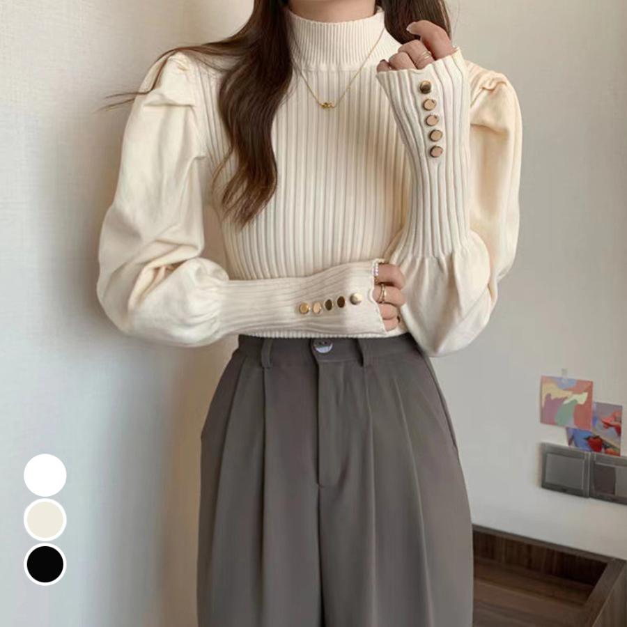 ニットトップス プチハイネック 長袖 おしゃれ キレイめ かわいい ゆったり 落ち感 脚長効果 着やせ 体型カバー 40代 30代 50代(4)