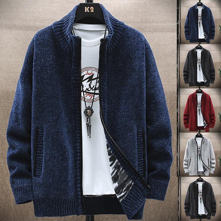 ニットカーディガン メンズ ニットセーター 防寒 ジャケット ビジネス 紳士 立て襟 裏起毛 秋物 暖かい ファッション カジュアル 秋 冬 キレイめ おしゃれ シンプル 大きいサイズ 20代 30代 40代