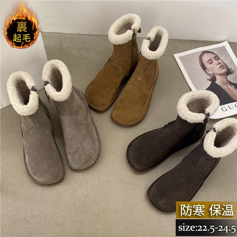 ムートンブーツ レディース ショートブーツ スノーブーツ 裏起毛 裏ボア シューズ 無地 カジュアル 防..