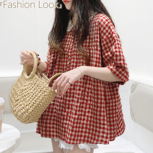 シャツブラウス チェック柄シャツブラウス チェック柄 シャツ ブラウス ギンガムチェック チュニック レディース トップス キレイめ おしゃれ シンプル 20代 30代 40代