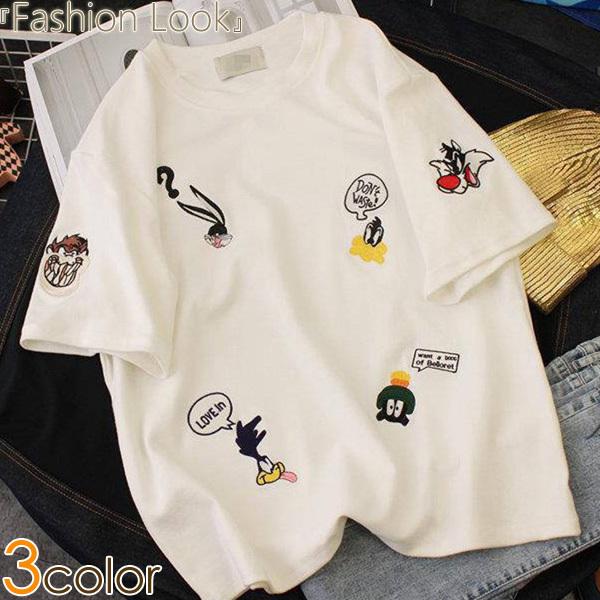 Tシャツ ゆるTシャツ 刺繍 ゆったり 五分袖 レディース トップス キレイめ おしゃれ シンプル 20代 30代 40代