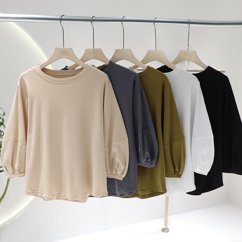 七分袖 Tシャツ バルーンスリーブ 切り替え レディース トップス キレイめ おしゃれ シンプル 20代 30代 40代