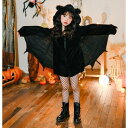 ハロウィン衣装 子供コウモリコスプレ オールインワン 蝙蝠 ショート丈パンツオールインワン ツバサ 帽子つき マント 男女兼用 Halloween cosplay タ(3)