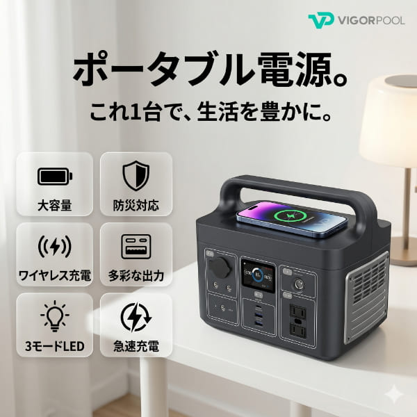 【オマケ付】ポータブル電源 VIGORPOOL LAKE300 ヴィゴプール レイク300 リン酸鉄バッテリー搭載 防災グッズ 充電 非常用電源 スマホ充電 大容量 ポータブルバッテリー 停電 備え 防災 台風 電気 対策 停電対策 バッテリー 家庭用 備蓄 災害時 電源確保 地震 充電器 おすすめ heartdrop-12352695 ハートドロップ サンプル画像2
