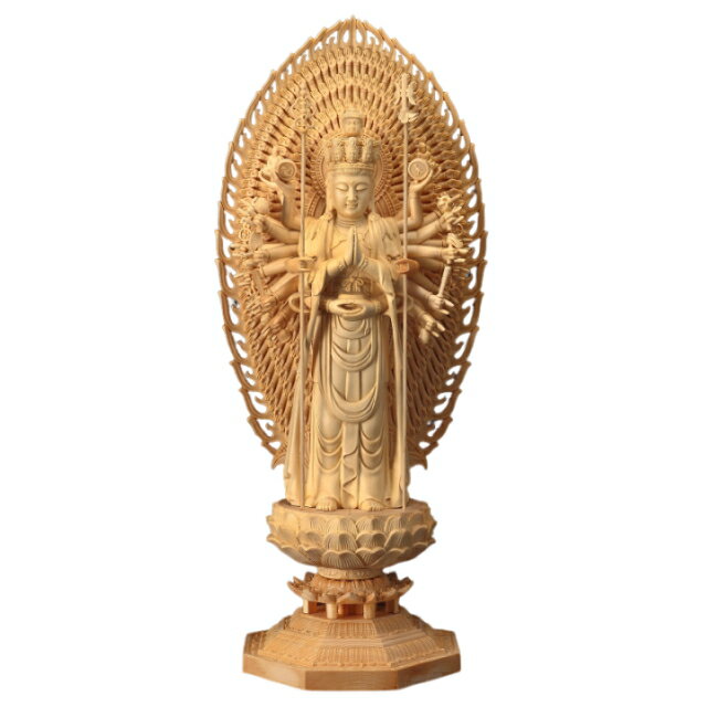 【代引き不可】檜彫り 千手観音菩薩立像 42cm 仏像 東洋彫刻 彫刻 アート 木彫り 檜 ひのき 仏像彫刻 ひのき彫り 千手観音 菩薩 立像 仏 守護本尊 子...