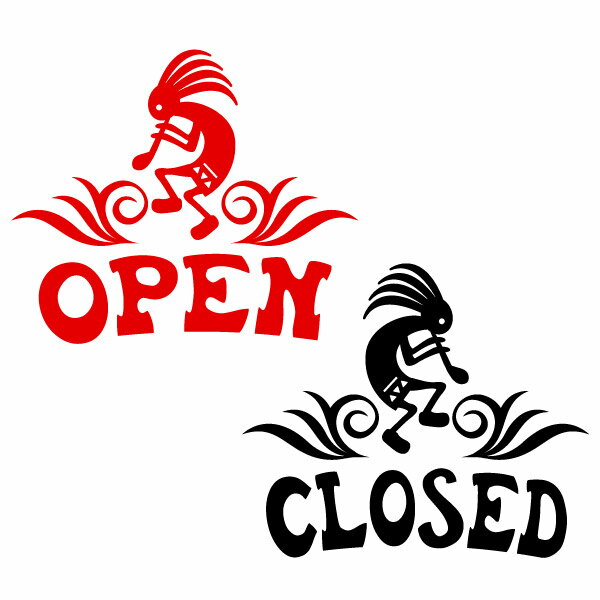 オープンクローズ カッティングステッカー N005 KPL RB ミニサイズ Open×レッド3枚 Closed×ブラック3枚 幅約15cm×高約12.7cm 計6枚組 ココペリモチーフ ハンドメイド ショップ開店閉店サイン