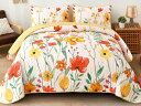 【キング】 Anibedding Floral Reversible キルト3点セット (イエロー) 228×264cm 薄手掛け布団1枚&枕カバー2 寝具