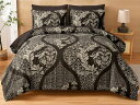 【キング】 Anibedding Bohemian Damask 掛け布団7点セット (ブラック) 264×228cm 掛け布団1枚&シーツ2種&枕カバー4 寝具