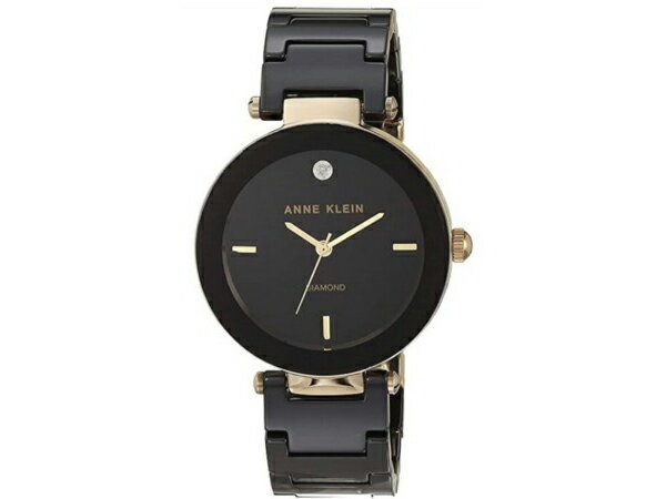 Anne Klein アンクライン セラミックバンド・ブレスレットウォッチ (ブラック/ゴールド) ダイヤモンド付き文字盤 レディース腕時計