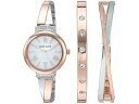 Anne Klein アンクライン プレミアム・バングルウォッチ&ブレスレット・セット (パール/ローズゴールド) レディース腕時計とクリスタル腕輪の3点セット