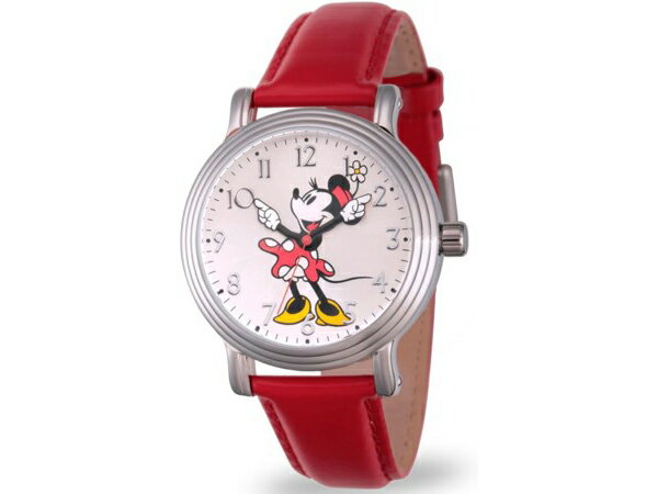 Disney ディズニー　ミニー・マウス 女性用腕時計　（シルバー）　レッド・レザーバンド