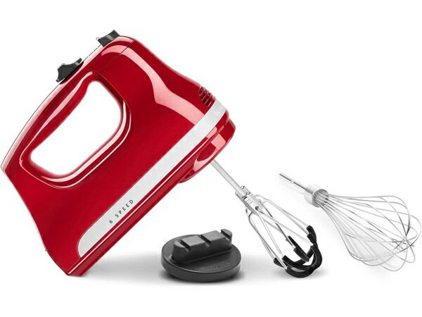 【2年保証】　KitchenAid キッチンエイド　6段階スピード切替ハンドミキサー　(赤）　フレックスエッジ・ビーター付き