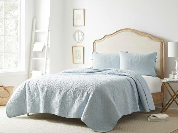 【キング】 Laura Ashley ローラ アシュレイ Felicity キルト・セット (ブリーズ・ブルー) 243×264cm 薄手掛け布団1枚&枕カバー...