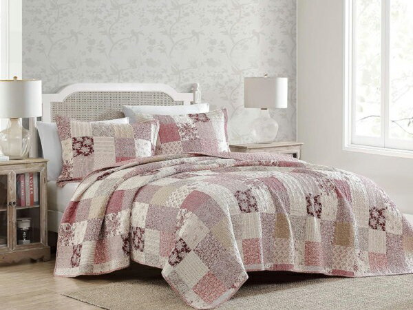 【キング】 Laura Ashley ローラ アシュレイ Celina キルト・セット (レッド) 243×264cm 薄手掛け布団1枚&枕カバー2枚 寝具