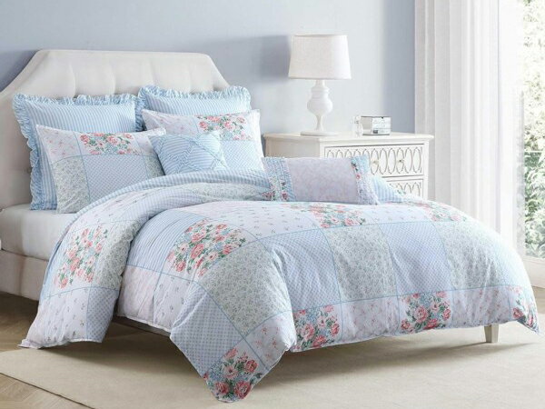 【キング】　Laura Ashley ローラ アシュレイ　Hope Patchwork 布団カバー+Shamセット （ブルー）　233..