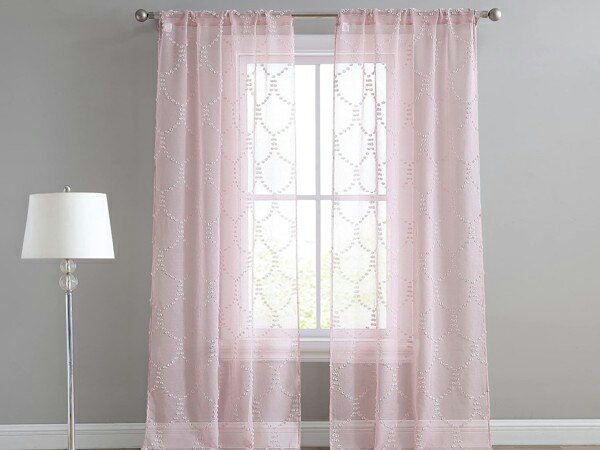 【幅97×丈214cm 2枚】 Laura Ashley ローラ アシュレイ Ethel レースカーテン 2枚セット (ピンク) 38×84inch