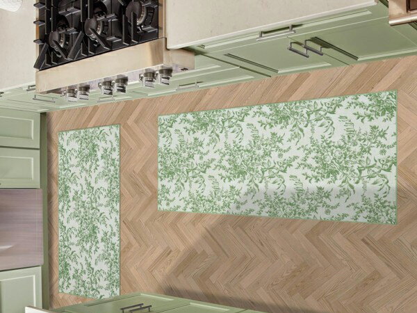 Laura Ashley ローラ アシュレイ　Bedford Floral ラグ2点セット　（セージ/アイボリー）　66×114cmア..