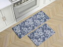 Laura Ashley ローラ アシュレイ Iris Floral 抗疲労キッチン・マット 121×44cm & 78×44cm 2枚セット (ネイビー) 疲...