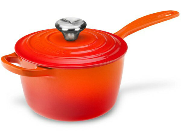 ル・クルーゼ 片手鍋・ソースパン Le Creuset ル・クルーゼ　16cm片手鍋　アイアンハンドル・ソースパン 補助ハンドル付 (オレンジ） 1.75QT　ルクルーゼ