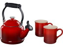 Le Creuset ル・クルーゼ 笛吹デミケトル&マグカップ2個セット (チェリーレッド) ステンレス・ノブ ルクルーゼ