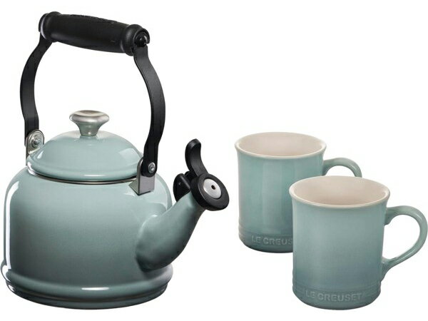 ル・クルーゼ マグカップ Le Creuset ル・クルーゼ　 笛吹デミケトル＆マグカップ2個セット　(シーソルト)　ステンレス・ノブ　ルクルーゼ