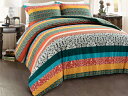 【キング】 Lush Decor ラッシュ・デコール Boho Stripe リバーシブル布団カバー3点セット(ターコイズ&タンジェリン) 228×264cm 掛布団カバー1枚&枕カバー2枚 寝具